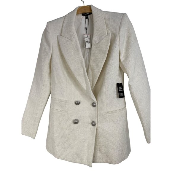 Express White Metallic Textured Blazer Crest Silver Buttons NWT S RV10316 NWT - Picture 8 of 10
